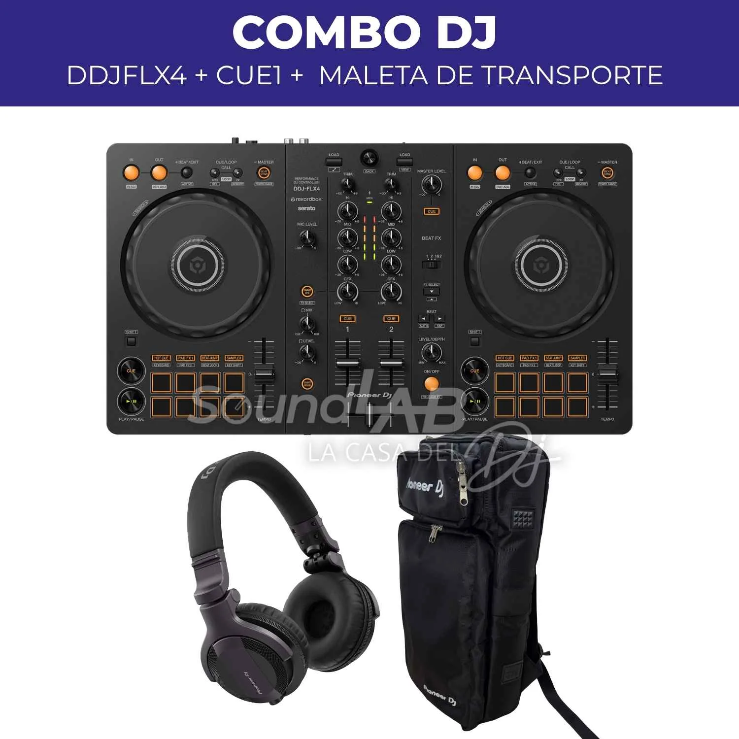 Combo DDJ-FLX4 + HDJ-CUE1 + Maleta de Transporte